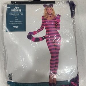 Lady Cheshire Striped Catsuit Costume - Pink and Purple
